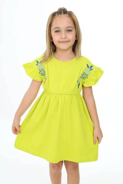 Toontoy Kız Çocuk Nakışlı Kol Fırfır Detaylı Elbise - 2
