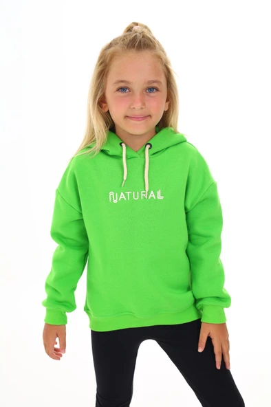 Toontoy Kız Çocuk Kapüşonlu Natural Nakışlı Sweatshirt - 2