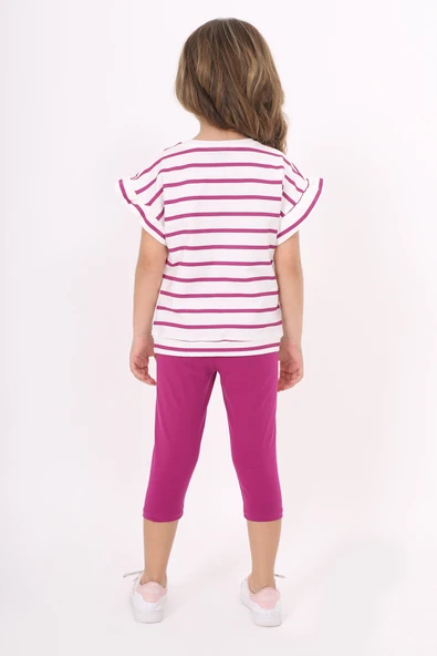 Toontoy Kız Çocuk Çizgi Baskılı Kaprili Takım - 3