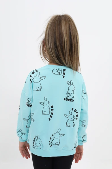 Kız Çocuk Relax Fit Bisiklet Yaka Düşük Omuz Baskılı Sweatshirt - 2 İplik - Resim 6