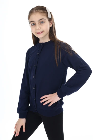 Toontoy Kız Çocuk Bisiklet Yaka Düğmeli Örme Hırka - 2 İplik - 11