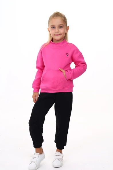 Toontoy Kız Çocuk Yarım Balıkçı Yaka Göğsü Nakışlı Eşofman Takım - 6