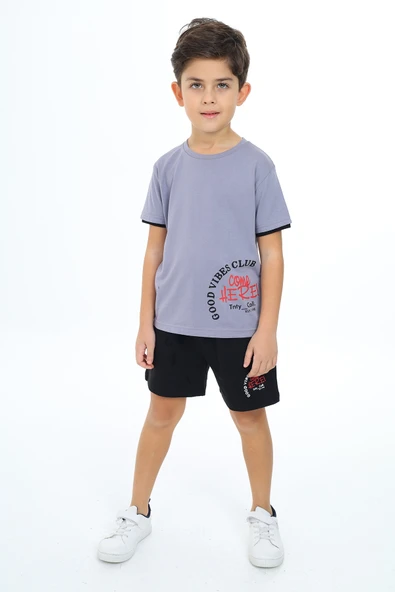 Toontoy Erkek Çocuk Goog Vıbes Clup Baskılı Şortlu Takım - 3