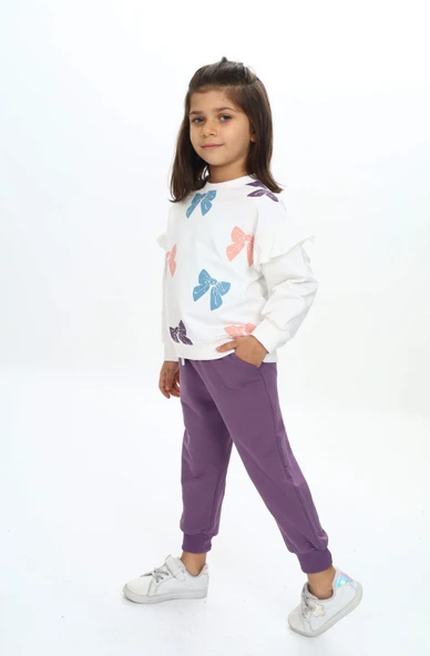 Toontoy Kız Çocuk Fiyonk Baskılı Eşofman Takım - 6