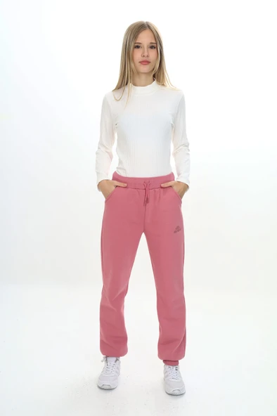 Kız Çocuk Nakış Baskılı Beli Paçası Ribanalı Cepli Basic Jogger Eşofman Altı 3 İplik Şarddonlu ürün görseli 1