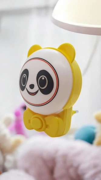 Sevimli Panda Bebek Çocuk Odası Gece Lambası, Prize Tak Çalıştır Anahtarlı, 2 Watt Beyaz Işık Ledli - 2