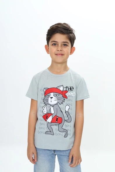 Toontoy Erkek Çocuk Kaykay Kedi Baskılı Tişört - 6