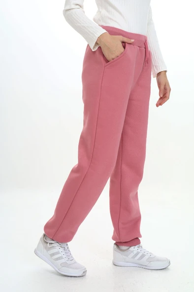 Kız Çocuk Nakış Baskılı Beli Paçası Ribanalı Cepli Basic Jogger Eşofman Altı 3 İplik Şarddonlu - Resim 7