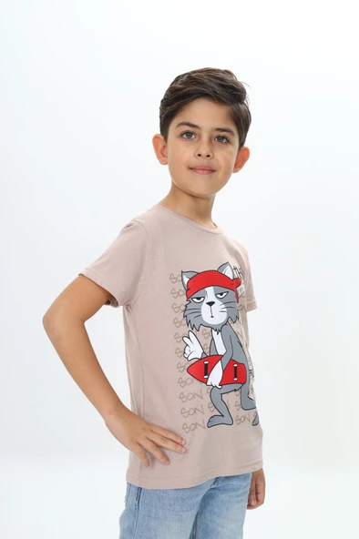 Toontoy Erkek Çocuk Kaykay Kedi Baskılı Tişört - 2