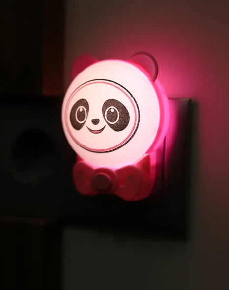 Sevimli Panda Bebek Çocuk Odası Gece Lambası, Prize Tak Çalıştır Anahtarlı, 2 Watt Beyaz Işık Ledli - 5