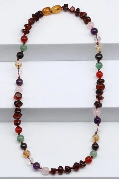 Kehribar-Çakra Doğal Taş Bebek/Çocuk Kolyesi-35 cm - 3