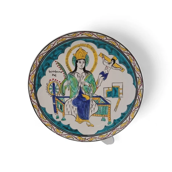 Bakire Katerina 25x25 cm El Boyama İznik Çini Tabak - Resim 2