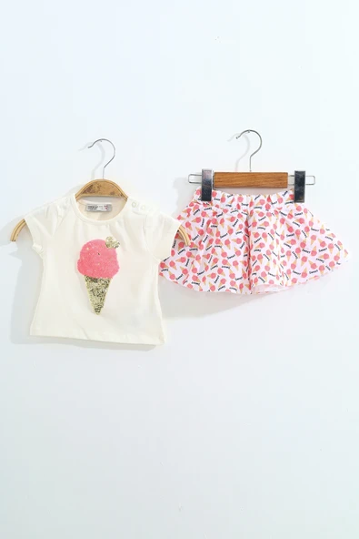 Toontoy Kız Çocuk Pullu Etekli Takım - Resim 3