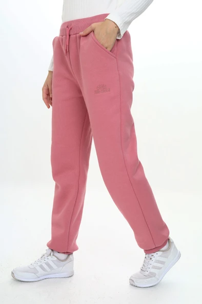 Kız Çocuk Nakış Baskılı Beli Paçası Ribanalı Cepli Basic Jogger Eşofman Altı 3 İplik Şarddonlu - Resim 6