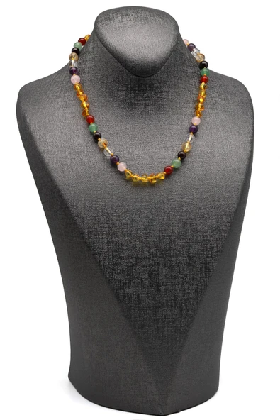 Kehribar-Çakra Doğal Taş Bebek/Çocuk Kolyesi-35 cm - 4