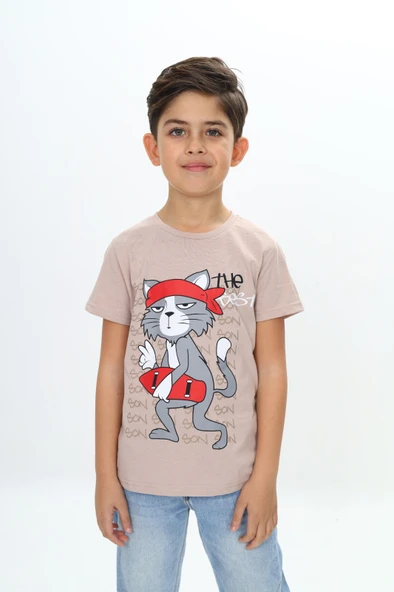 Toontoy Erkek Çocuk Kaykay Kedi Baskılı Tişört - 4