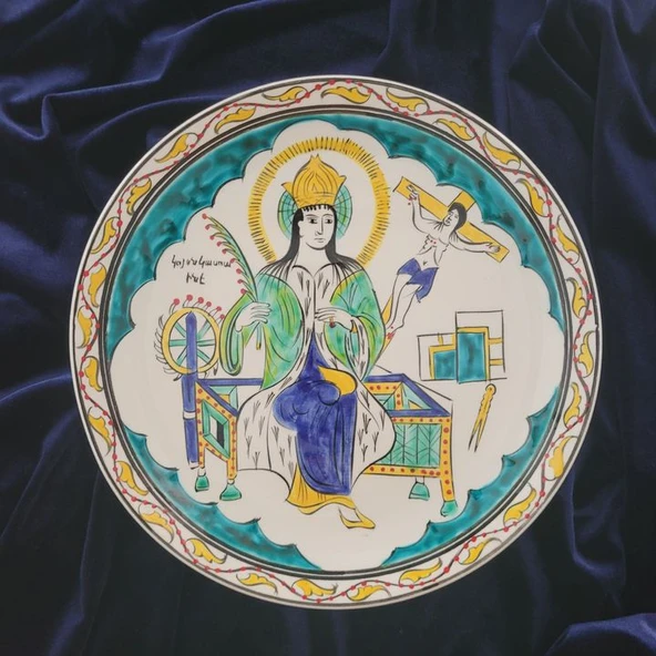 Bakire Katerina 25x25 cm El Boyama İznik Çini Tabak - Resim 3