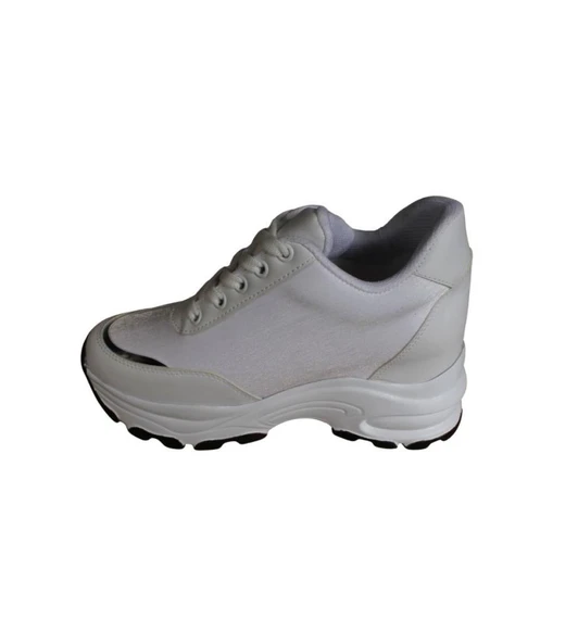 YAZKIŞ Kadın Siyah Beyaz Yanı Taşlı İçten 8Cm Topuklı Fashıon Spor Ayakkabı - Resim 10