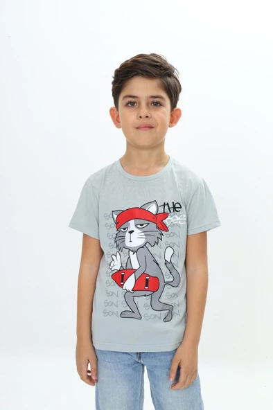 Toontoy Erkek Çocuk Kaykay Kedi Baskılı Tişört - 5