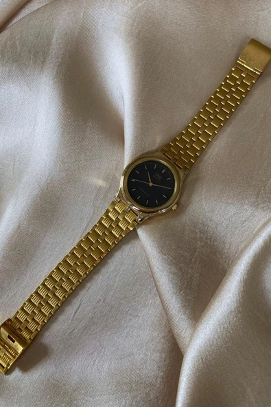 Q&Q Altın Sarı Renkli Paslanmaz Çelik Kordon Orijinal Vintage Erkek Kol Saati