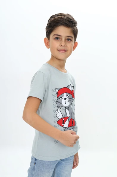 Toontoy Erkek Çocuk Kaykay Kedi Baskılı Tişört - 7