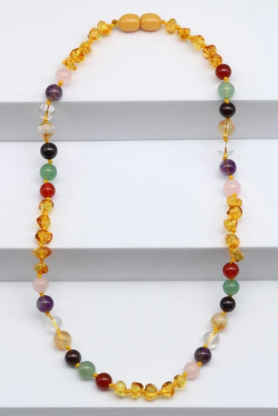 Kehribar-Çakra Doğal Taş Bebek/Çocuk Kolyesi-35 cm - 3