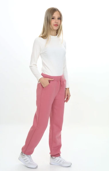 Kız Çocuk Nakış Baskılı Beli Paçası Ribanalı Cepli Basic Jogger Eşofman Altı 3 İplik Şarddonlu - Resim 9