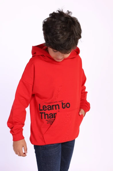 Toontoy Erkek Çocuk Kapüşonlu Kanguru Cepli Baskılı Sweatshirt - 2