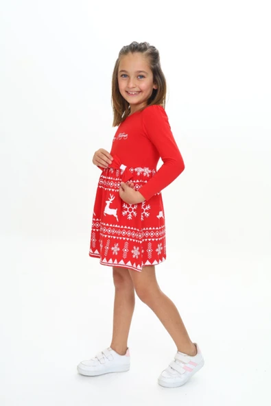 Toontoy Kız Çocuk Geyik Baskılı Elbise - 2