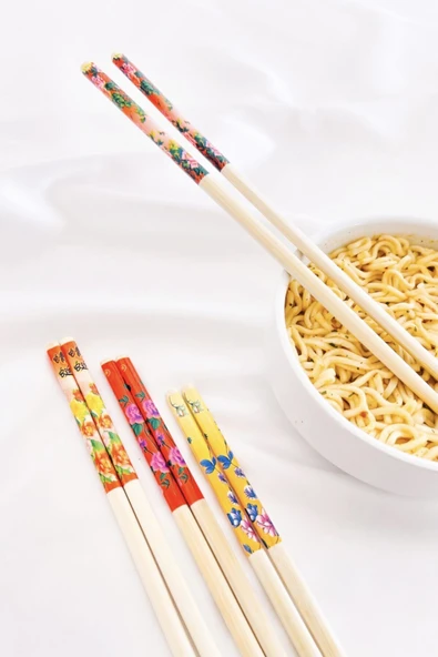 Bambu Chopstick Çubuk Yemek Çubuğu Yıkanabilir Tekrar Kullanılabilir (3 Çift- 6 Adet ) - 2