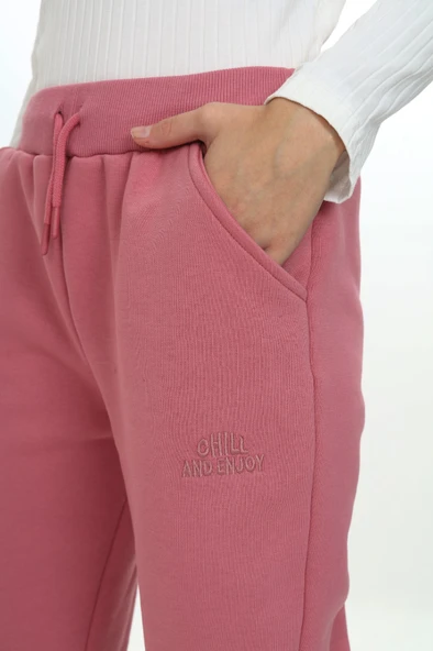 Kız Çocuk Nakış Baskılı Beli Paçası Ribanalı Cepli Basic Jogger Eşofman Altı 3 İplik Şarddonlu - Resim 11