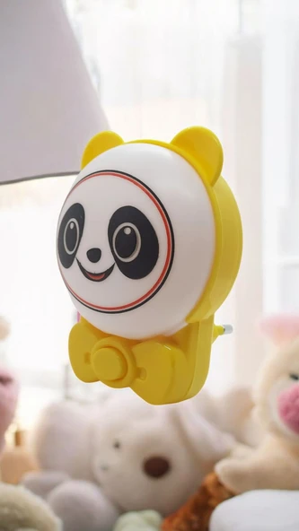 Sevimli Panda Bebek Çocuk Odası Gece Lambası, Prize Tak Çalıştır Anahtarlı, 2 Watt Beyaz Işık Ledli - 3
