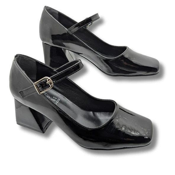 Nacarina Kadın Kare Burunlu Blok Topuklu Klasik Ayakkabı - Resim 3