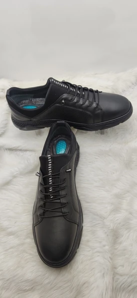 GERÇEK DERİ SİYAH ORTOPEDİK TOPUK JELLİ AYAKKABI (6) - Resim 2