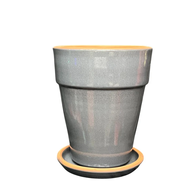 Bitki Tasarımı Jaar Gri Çift Sırlı İç ve Dış Mekan Kullanımlı Toprak Terrakota Tabaklı Saksı ürün görseli
