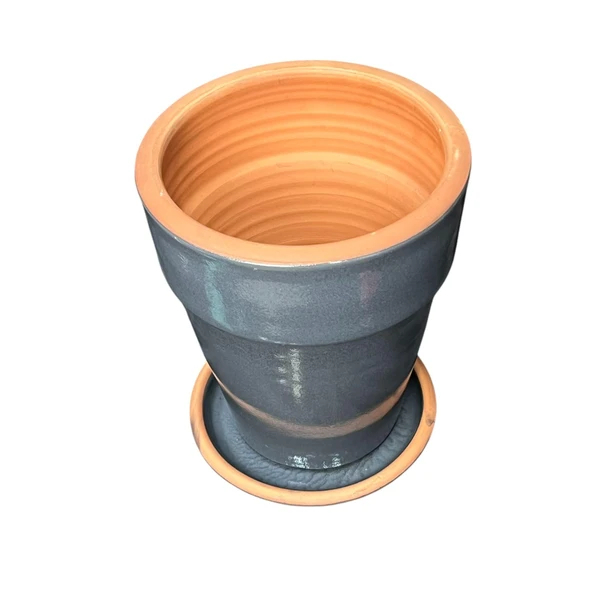 Bitki Tasarımı Jaar Gri Çift Sırlı İç ve Dış Mekan Kullanımlı Toprak Terrakota Tabaklı Saksı - Resim 4