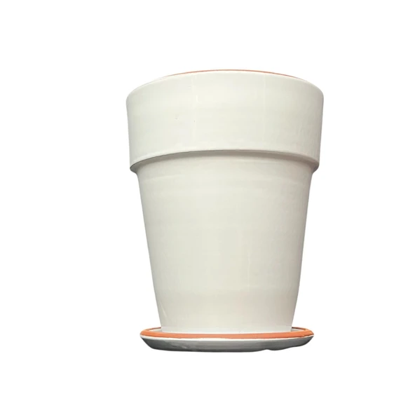 Bitki Tasarımı Jaar Beyaz Çift Sırlı İç ve Dış Mekan Kullanımlı Toprak Terrakota Tabaklı Saksı - Resim 4