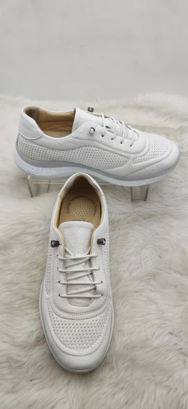 ÇİĞDEM GERÇEK DERİ BEYAZ KADIN GÜNLÜK AYAKKABI - Resim 3