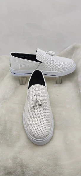 ÇİĞDEM GERÇEK DERİ ÖNÜ PÜSKÜLLÜ BEYAZ TABAN ERKEK AYAKKABI(GOES723) - 3