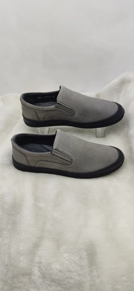 ÇİĞDEM GERÇEK NUBUK DERİ GRİ BAĞSIZ LAZER KESİM ERKEK AYAKKABI(GOES1072 - Resim 2