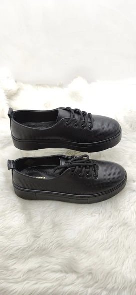 ÇİĞDEM SİYAH DERİ KALIN TABAN SPOR AYAKKABI (GSO) - Resim 2