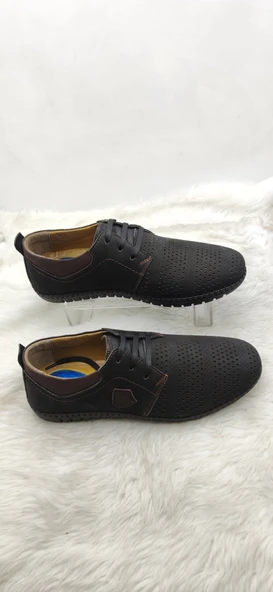 ÇİĞDEM GERÇEK DERİ SİYAH NUBUK LAZER KESİM ERKEK AYAKKABI (AYLP) - Resim 2