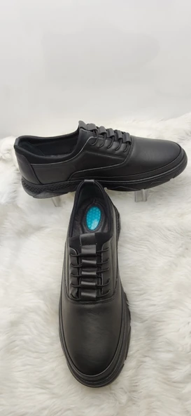 ÇİĞDEM GERÇEK DERİ ORTOPEDİK SİYAH TOPUK JELLİ, LASTİK BAĞLI ERKEK AYAKKABI (7) - Resim 2