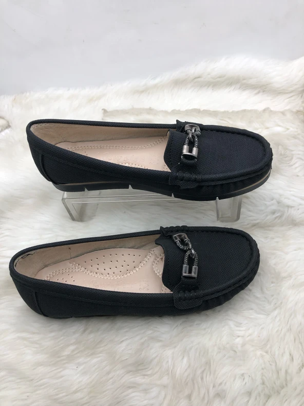 ÇİĞDEM SİYAH ÖNÜ TAŞ DETAYLI KADIN BABET - Resim 2