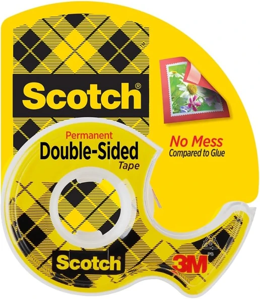 Scotch Dispenserli Çift Taraflı Astarsız Bant, Dar Genişlik, Tutma için Tasarlanmış, 1.28 x 250 İnç (136) - 2