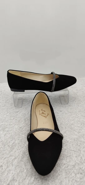 ÇİĞDEM SDF SÜET TAŞLI BABET SİYAH - Resim 2