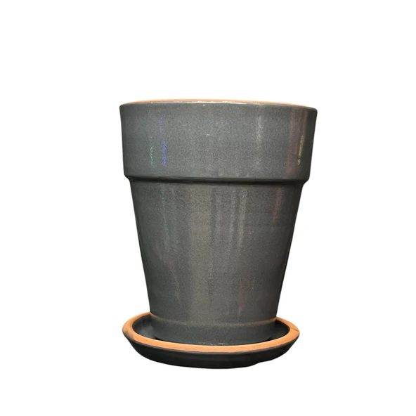 Bitki Tasarımı Jaar Gri Çift Sırlı İç ve Dış Mekan Kullanımlı Toprak Terrakota Tabaklı Saksı - Resim 2