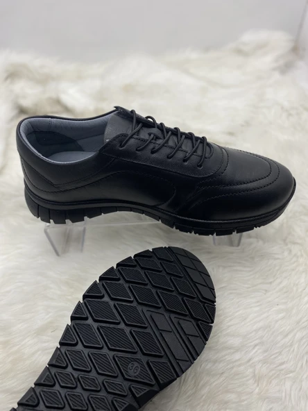 VOYAGER GERÇEK DERİ LASTİK BAĞLI SİYAH KADIN AYAKKABI (8439) - Resim 3