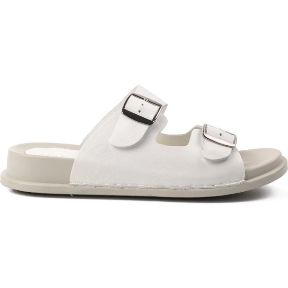 VOYAGER BEYAZ GERÇEK DERİ ORTOPEDİK ÇİFT TOKALI TERLİK (9171) - Resim 2