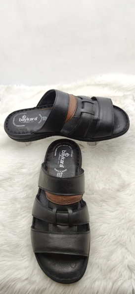 ÇİĞDEM GERÇEK DERİ SİYAH-KAHVE ORTOPEDİK BÜYÜK NUMARA TERLİK - 2